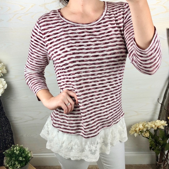 Cato Sweaters - Cato Lace Hem Striped Spring Sweater